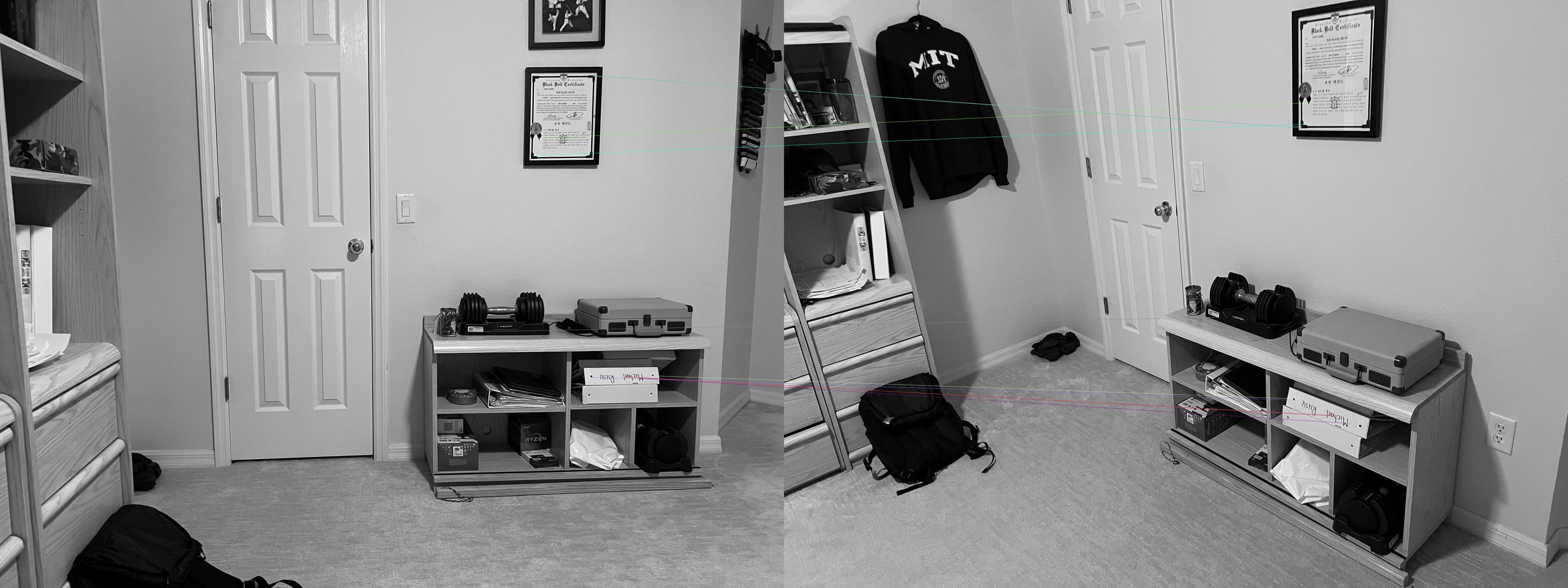 Original paired grayscale room images retained from the early visual-tracking experiment.